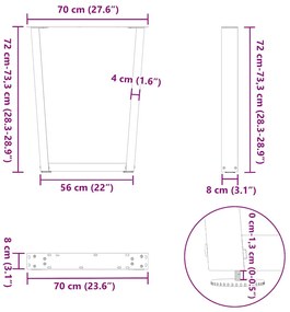 Mesa de jantar pernas 2 pcs forma de V 70x(72-73,3)cm aço preto