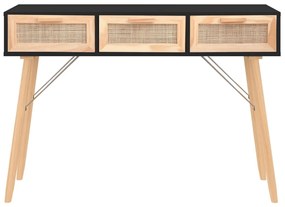 Mesa consola 105x30x75 cm pinho maciço e vime natural preto