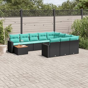 vidaXL 11 pcs conjunto sofás de jardim c/ almofadões vime PE preto