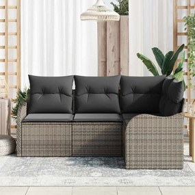Conjunto de Sofá de Jardim de 4 Peças com Almofadas Cinza em Rattan Si