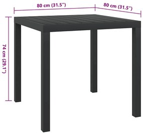 Mesa de jardim em alumínio e WPC 80x80x74 cm preto