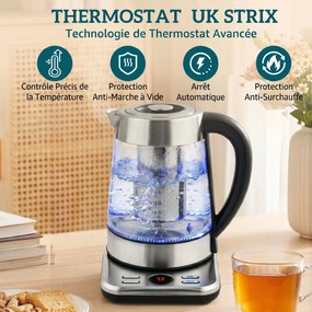 Chaleira elétrica, 1,7 L, aquecimento rápido de 2200 W com termostato Strix, infusor de chá, função de manutenção do calor
