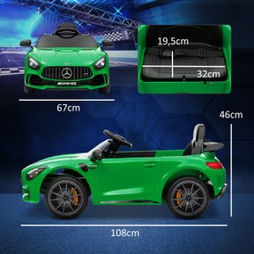 Carro Elétrico para Crianças Carro Mercedes-Benz AMG GTR com Bateria 12V Faróis  Buzina e Música 108x67x46 cm Verde