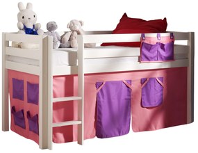 Conjunto Cama alta de Criança PINO 90 x 200 cm + estrado + escada + cortina Bella Branca
