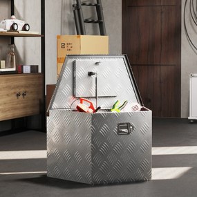 Caixa de Ferramentas para Reboque Trapezoidal, 73,7 x 41 x 46 cm, Com Fechadura, Prateada