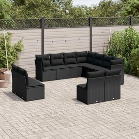 vidaXL 11 pcs conjunto sofás de jardim c/ almofadões vime PE preto
