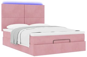 Estrutura de cama otomana com colchões 140x200 cm veludo rosa