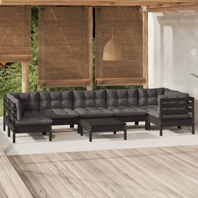 vidaXL 8 pcs conjunto lounge de jardim c/ almofadões pinho preto