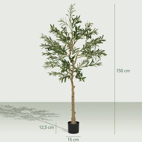 Oliveira artificial de 150 cm, planta artificial para interior, planta decorativa para a casa, escritório, sala de estar e quarto verde