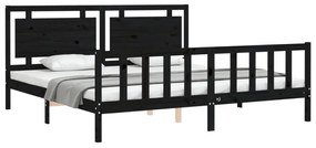 Estrutura de cama com cabeceira 200x200 cm madeira maciça preto