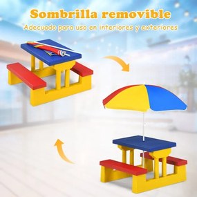 Conjunto de mesa e banco infantil para exterior com guarda-sol para crianças Mobiliário de piquenique para crianças 67 x 41 x 47 cm Multicolor