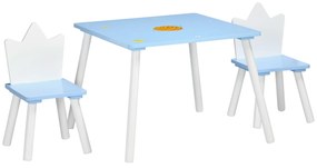 ZONEKIZ Conjunto de Mesa e 2 Cadeiras Infantil Móveis de Madeira para Crianças 68x68x47cm e 30x30x51,5cm Azul | Aosom Portugal