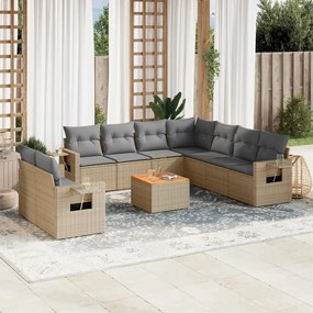 10 pcs conj. sofás jardim c/ almofadões vime PE bege misturado