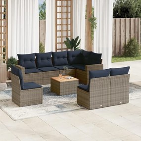 9 pcs conjunto sofás p/ jardim c/ almofadões vime PE cinzento