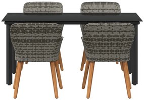 Conjunto de Jantar de Jardim 5 peças Cinza em Rattan Sintético