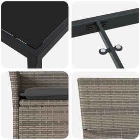 Conjunto de Jantar de Jardim 3 Peças com Almofadas Cinza de Rattan Sin