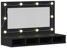 Armário de Espelho LED vidaXL em Carvalho Preto - 90x31,5x62 cm