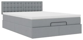 Estrutura cama otomana colchão 140x200cm tecido cinzento claro