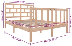 Estrutura de cama 140x190 cm pinho maciço