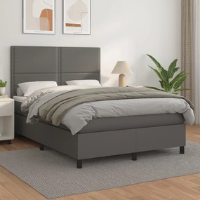 vidaXL Cama com molas/colchão 140x190 cm couro artificial cinzento