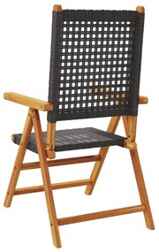 Cadeiras jardim reclináveis 4 pcs vime PE/madeira maciça preto