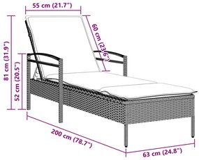 Espreguiçadeira com almofadão 63x200x81 cm vime PE cinza-claro