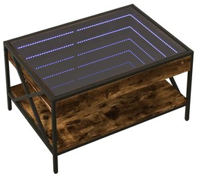 Mesa de centro luzes LED Infinity 70x50x38 cm carvalho fumado
