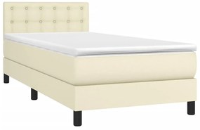 Cama com molas/colchão 90x200 cm couro artificial cor creme