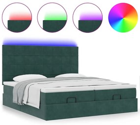 Estrutura de cama otomana com colchão verde escuro Veludo