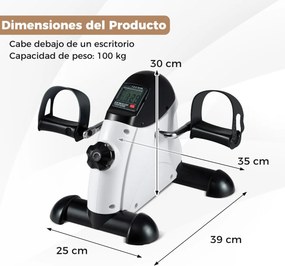 Mini bicicleta estática Máquina portátil para pedalar braços e pernas com ecrã LCD Bicicleta de pedal sob a secretária Branca