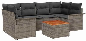 Conjunto de Sofá de Jardim com 7 peças e almofadas cinzas em rattan e