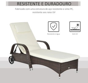 Outsunny Espreguiçadeira de Vime Jardim Espreguiçadeira com Encosto Aj