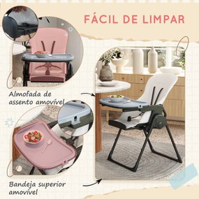 Cadeira de Refeição para Bebé Ajustável e Dobrável com Encosto Reclinável e Cinto de Segurança 70x53x107 cm Preto e Branco