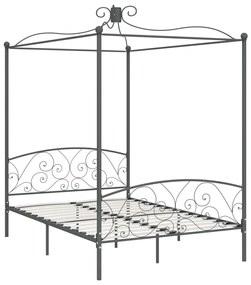 Estrutura de cama com dossel 140x200 cm metal cinzento