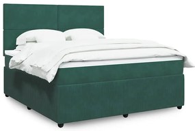 Cama com molas/colchão 180x200 cm veludo verde-escuro
