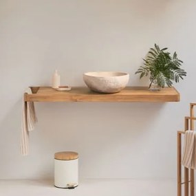 Conjunto De Móvel De Casa De Banho 130x45 Cm Suspenso Em Madeira De Teca Neill Madeira De Teca & Irregular Em Cimento Bege ??40 Cm Fedro & - Sklum