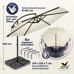 Conjunto completo de guarda-sol de 350 cm, incluindo 4 pesos e capa de proteção creme