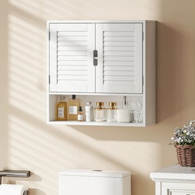 Armário de Parede de Casa de Banho com Porta de Ripas, 60 x 20 x 60 cm, Prateleira Ajustável, Branco