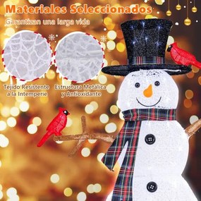 Boneco de neve iluminado e pássaros vermelhos Decoração de Natal 127 cm Boneco de neve Ornamento de boneco de neve com luzes LED brancas frias