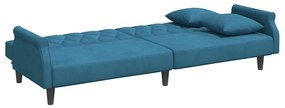 Sofá-cama com apoio de braços veludo azul