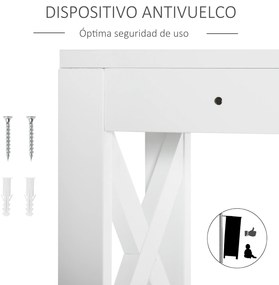 Kleankin Prateleira de banheiro Armário com 3 prateleiras e 2 gavetas com dispositivo anti-queda 60x20x165 cm Branco
