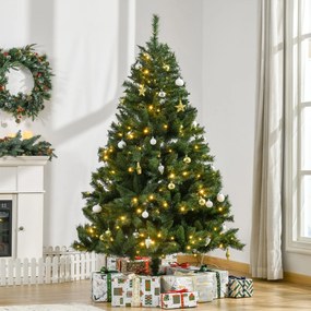 HOMCOM Árvore de Natal Artificial 180cm Árvore de Natal com 745 Ramos 200 Luzes LED com Cor Branco Quente Suporte e Decorações Incluídas Ø112x180cm Verde