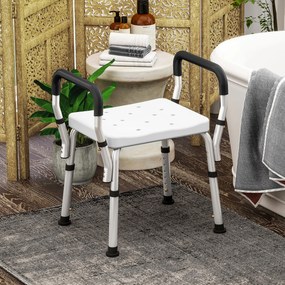 Banco de duche para idosos e pessoas com deficiência 52 (L) x 45 (P) x 57-69 (A) cm, com apoios de braços, altura ajustável, patins antiderrapantes, b