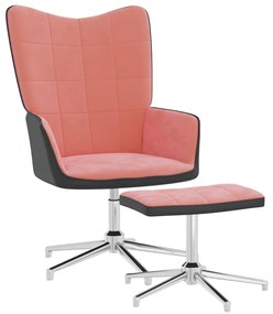 327868 vidaXL Cadeira de descanso com banco PVC e veludo rosa
