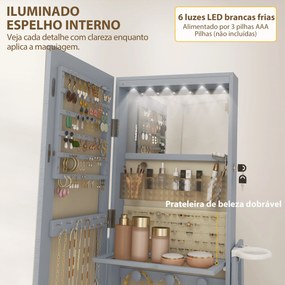Espelho de Pé Giratório 360° com Espelho com Interior Iluminado Organizador de Jóias com Prateleiras e Gavetas 56x56x164