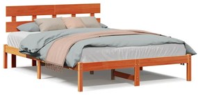Estrado de Cama com Cabeceira Castanho Encerado 140x200 cm Madeira Sól
