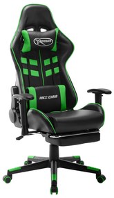 Cadeira de gaming c/ apoio de pés couro artificial preto/verde