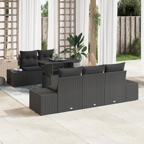 Conjunto de Sofá de Jardim com 6 Peças e Almofadas Preto em Rattan Sin