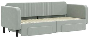 Sofá-cama c/ gavetão e gavetas 80x200 cm veludo cinzento-claro