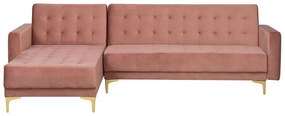 Sofá-cama de canto versão à direita de 4 lugares em veludo rosa ABERDEEN Beliani